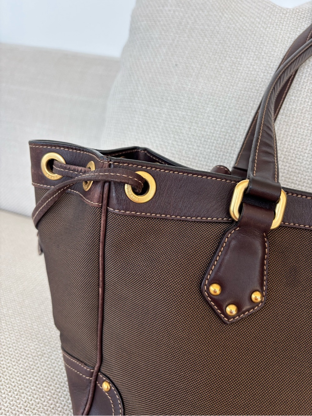 Prada Dark Brown Canvas Jacquard Tote Bag - Picture 10 of 14